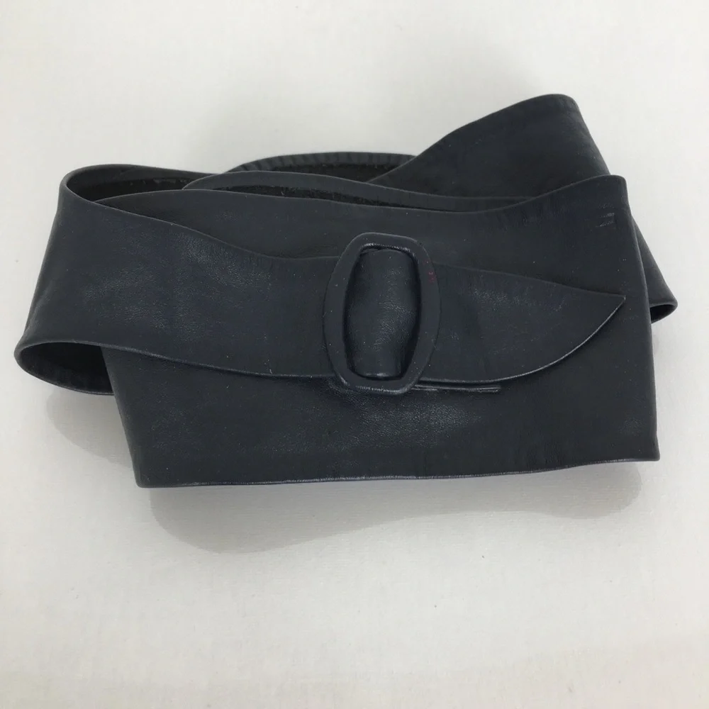 Vintage 80s Wide Soft Leather Corset Statement Belt Blue Retro Witchy Goth